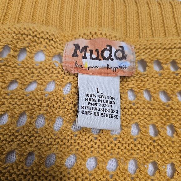 Mudd Womens Chunky Open Knit Cardigan Sweater Sz L Yellow Boho Short Sleeve - Picture 4 of 7